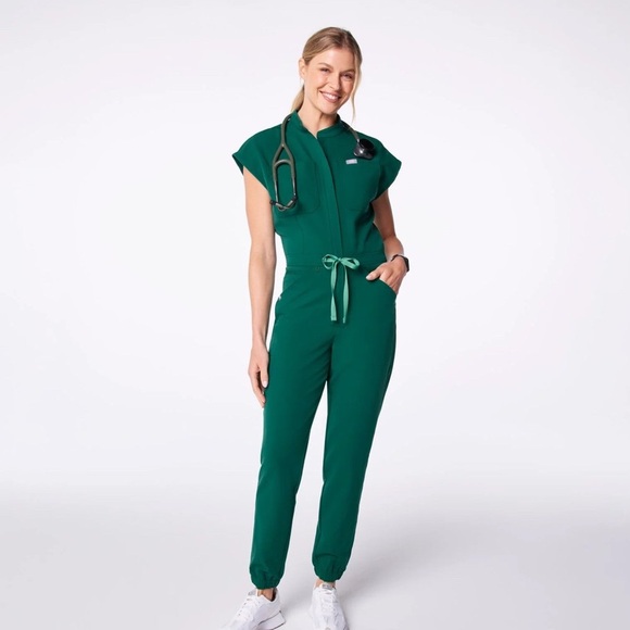 Figs Pants - Figs Rafaela Jogger Jumpsuit Hunter Green S